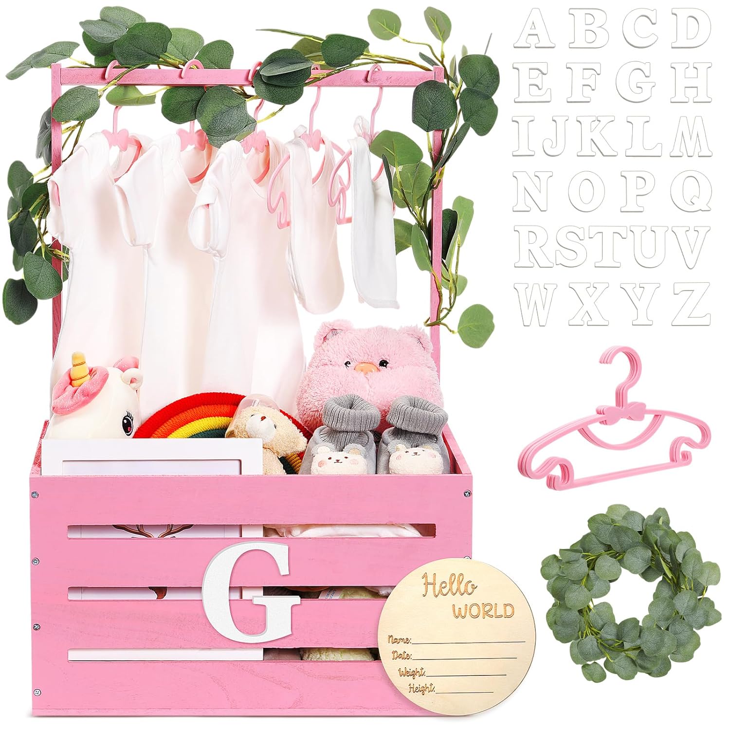 Barydat Wooden Baby Shower Crate with Handle for New Parents
