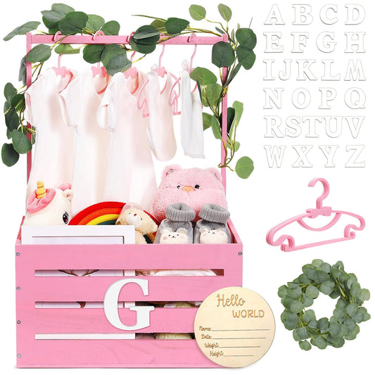 Barydat Wooden Baby Shower Crate with Handle for New Parents