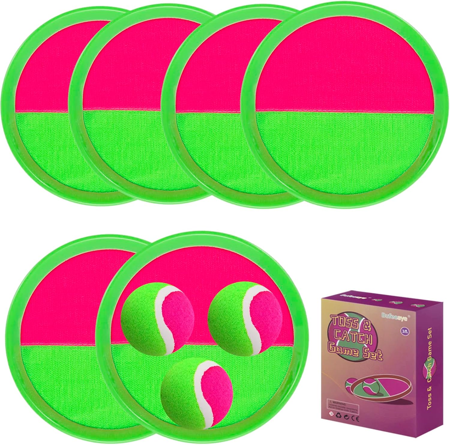 Fun Toss & Catch Game Set for Kids 4-8 - 6 Paddles, 3 Balls - Outdoor Yard Fun!
