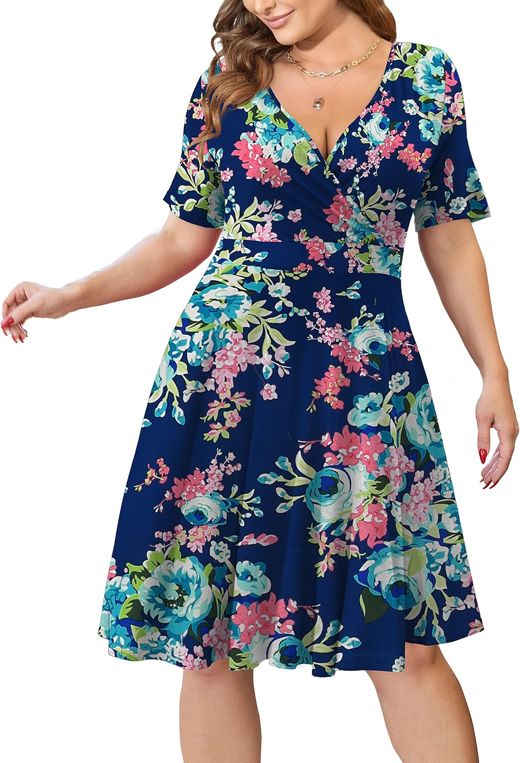 Plus Size Dresses for Women with Pockets and Faux Wrap Style