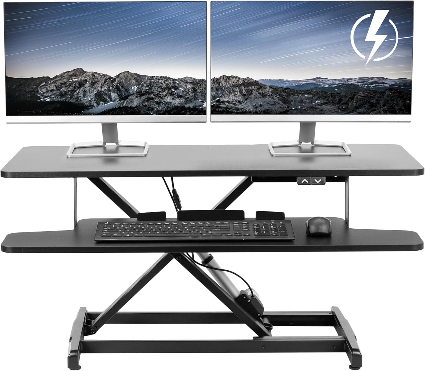 Height Adjustable Electric Desk Converter with Wide Keyboard Tray