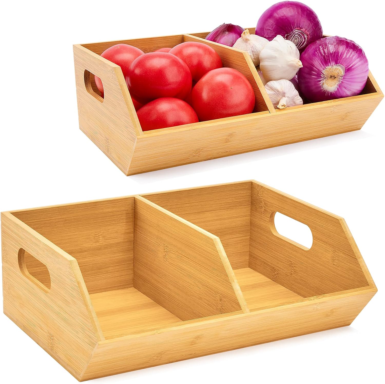 Bamboo Storage Bin Set for Kitchen Organization and Pantry Use