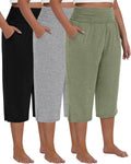 Neer 3 Pack Women's Plus Size Cotton Capri Pants - High Waisted