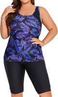 Women's Plus Size Tummy Control Tankini with Knee-Length Shorts