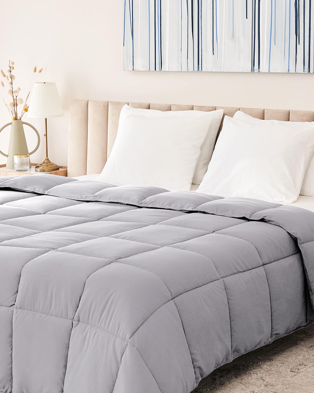 Lavish Comforts Gray Comforter Queen - Fluffy Down Alternative