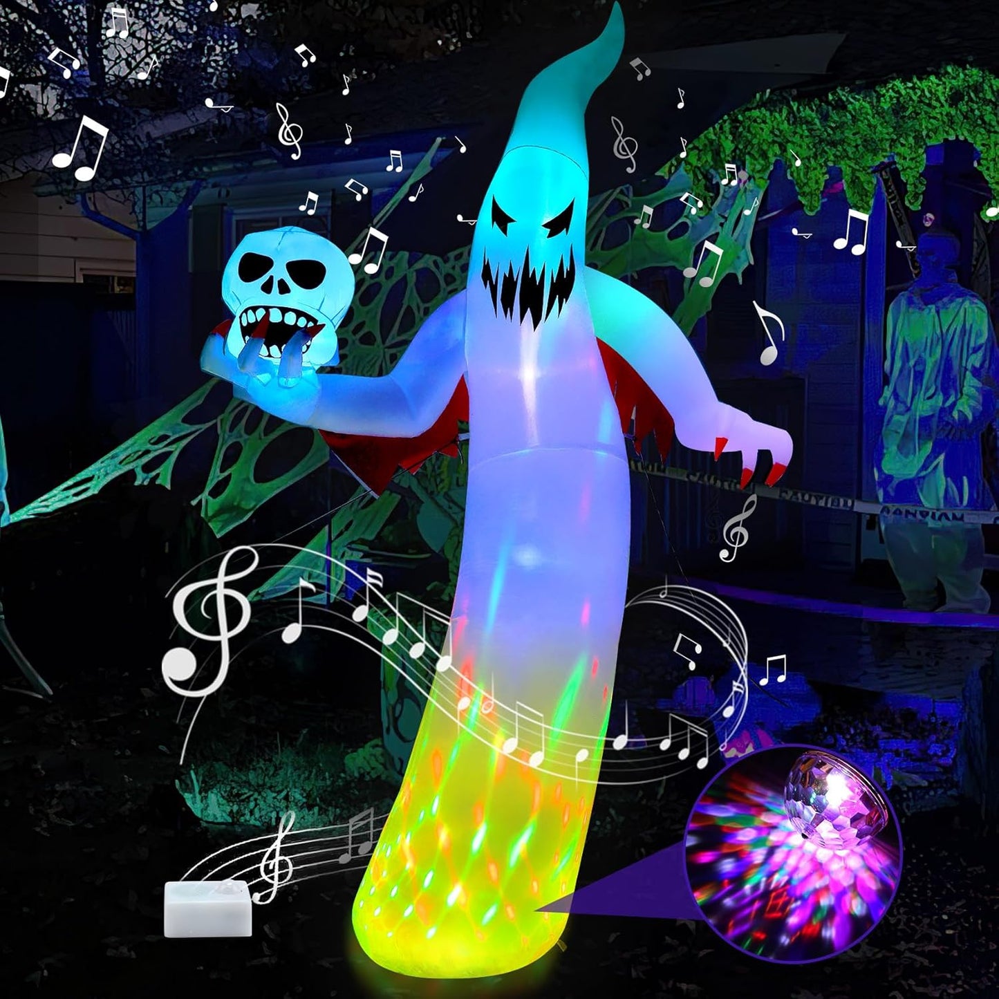12FT Halloween Inflatable Ghost with Scary Music and LEDs