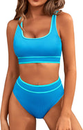 High Waisted Color Block Bikini for Women - Sporty Two Piece