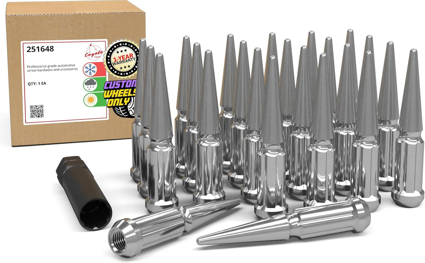 24 Pcs Spiked Lug Nuts M14x1.5 for Chevy Ford GMC RAM Trucks