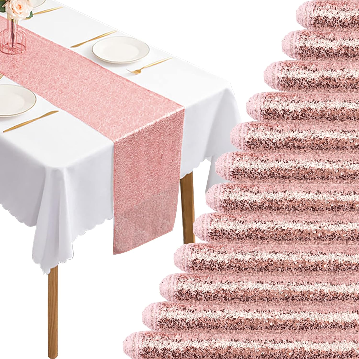 12 Packs Sequin Table Runner Rose Gold for Stunning Events