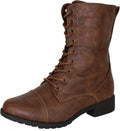 Forever Link Womens Vegan Leather Combat Boots - Low Heel