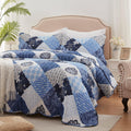 King Size Blue Quilted Patchwork Set 3-Piece - Oversized Coverlet