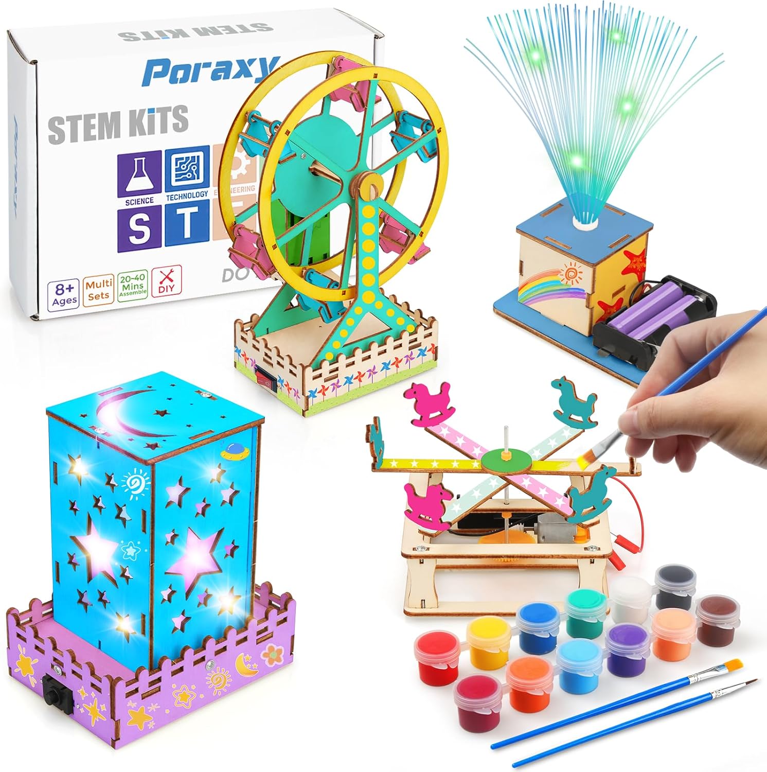 Poraxy 4-in-1 STEM Kit: 3D Wooden Puzzles & Engineering Fun
