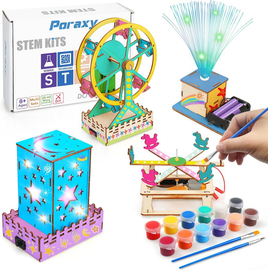 Poraxy 4-in-1 STEM Kit: 3D Wooden Puzzles & Engineering Fun