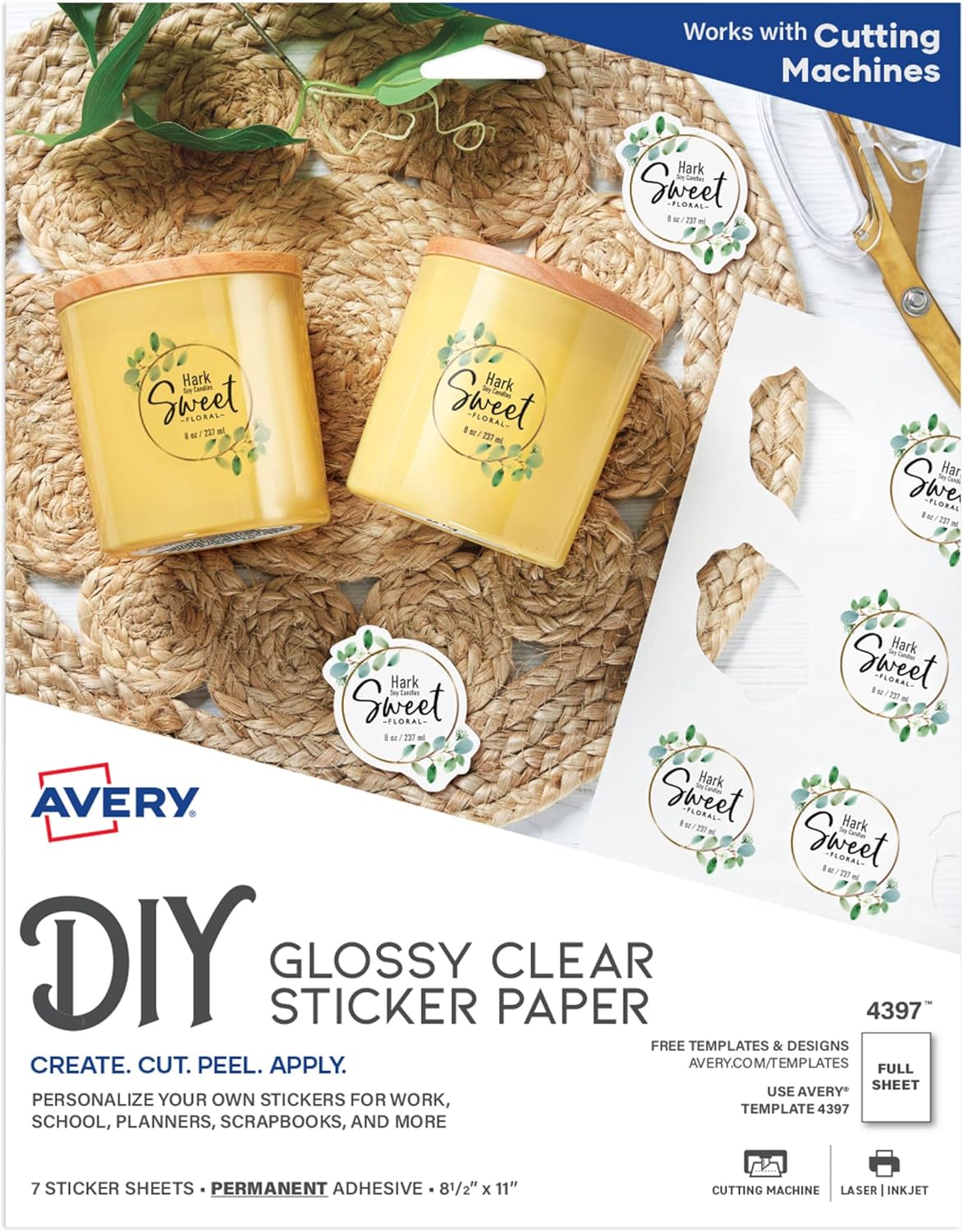 Avery Clear Printable Sticker Paper - 7 Sheets for Laser & Inkjet - Glossy Finish