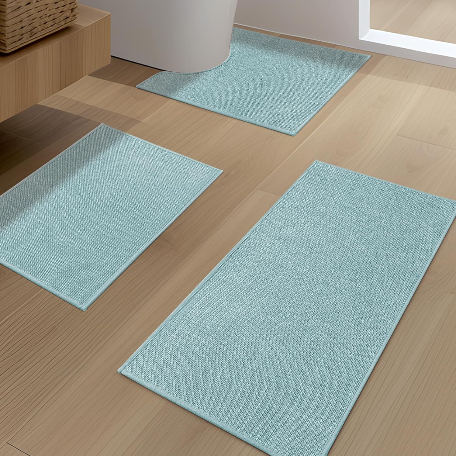 YIHOUSE Blue Bathroom Rug Sets 3 Piece for Quick Dry Comfort