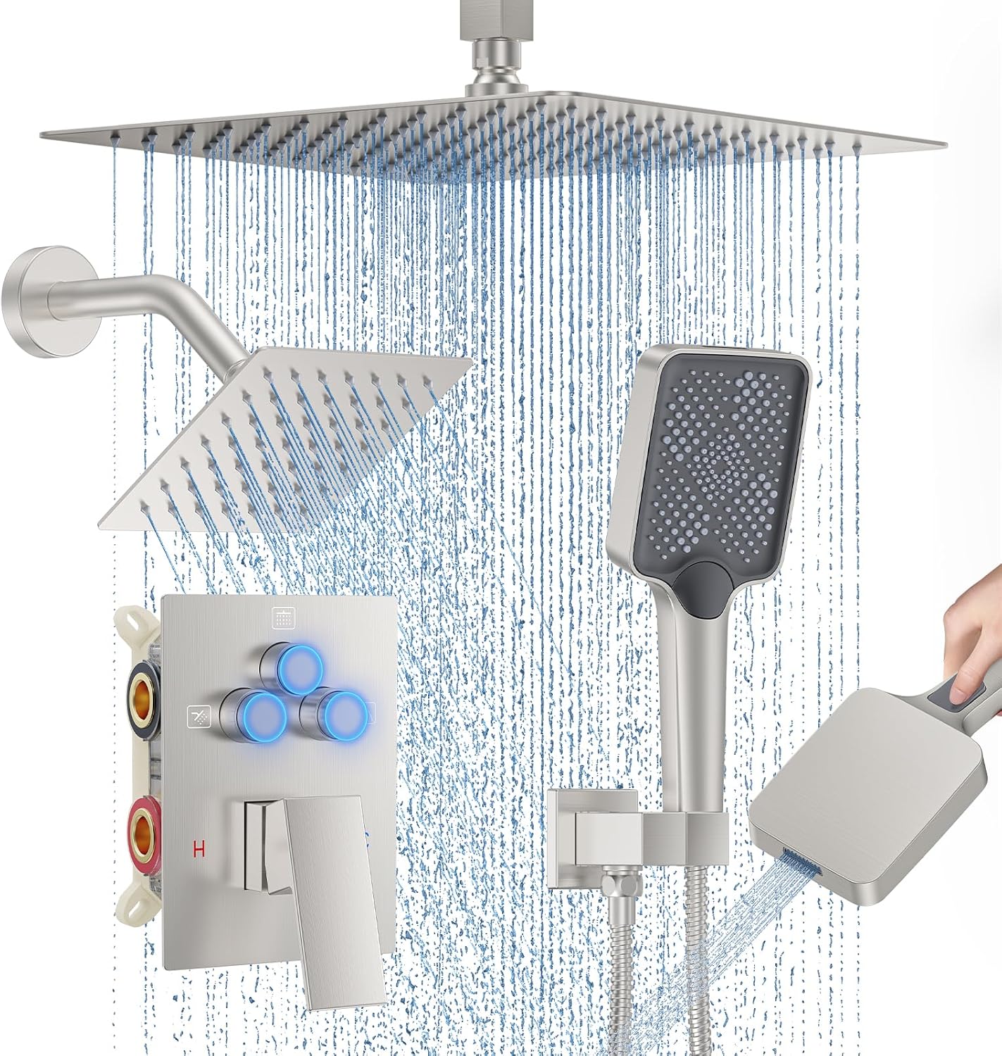 12in Ceiling Mount Rainfall Shower System with Dual Shower Heads