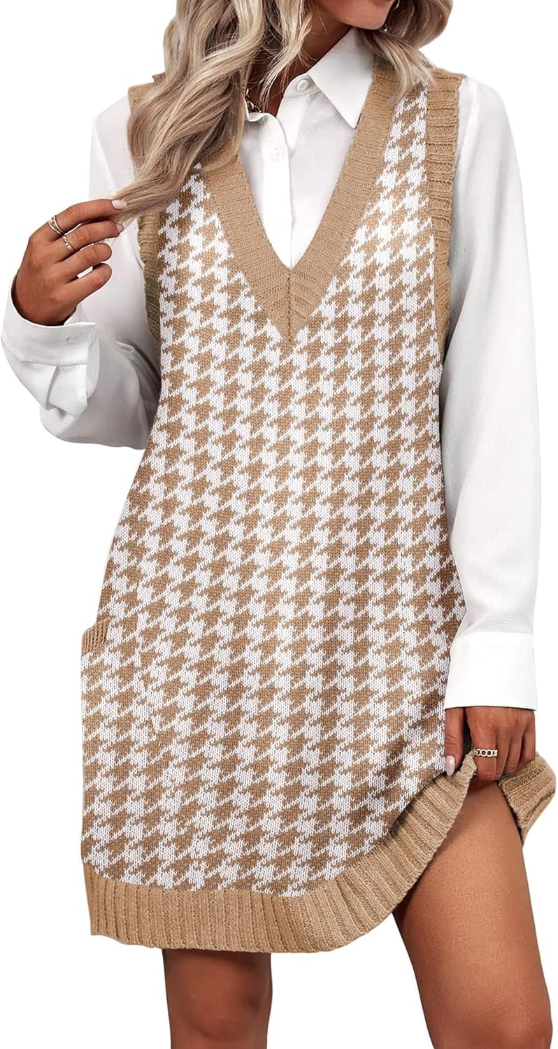 Stylish Knitted Sweater Vest Dress with Pockets for Women