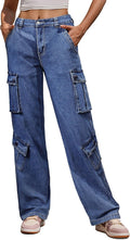 Women High Waisted Cargo Pants Wide Leg - 8 Pockets, Stretchy Fit