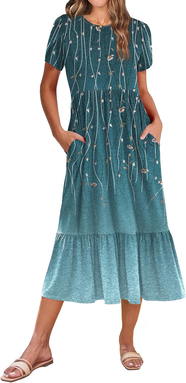 Zeagoo Women Summer Midi A Line Dress with Pockets for Travel