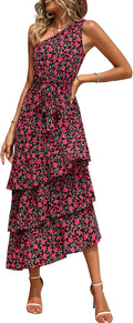 PRETTYGARDEN One Shoulder Floral Sundress - Flowy Summer Midi