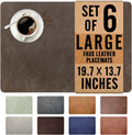 Big Rectangle Faux Leather Placemats Set of 6 - Black Brown Cowhide