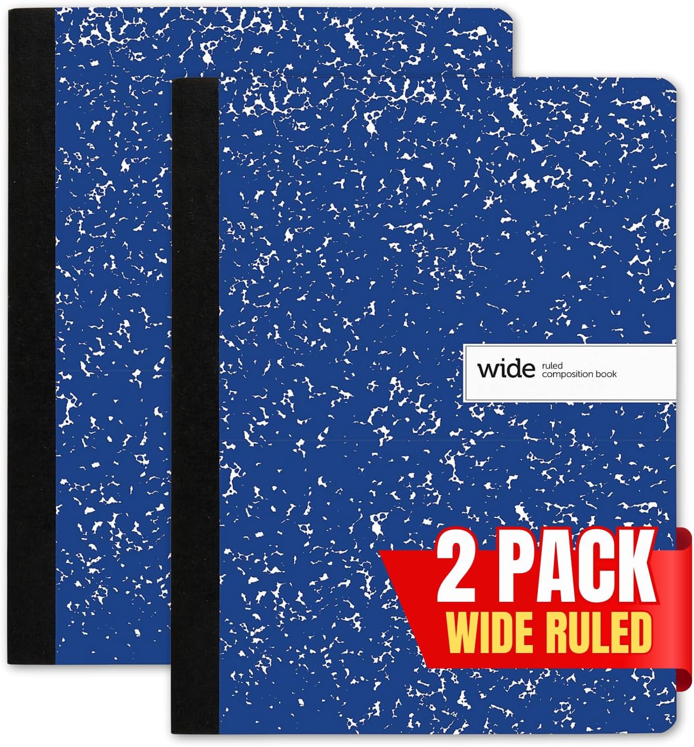 1InTheOffice Wide Ruled Marble Notebook 2 Pack: 100 Sheets, Blue