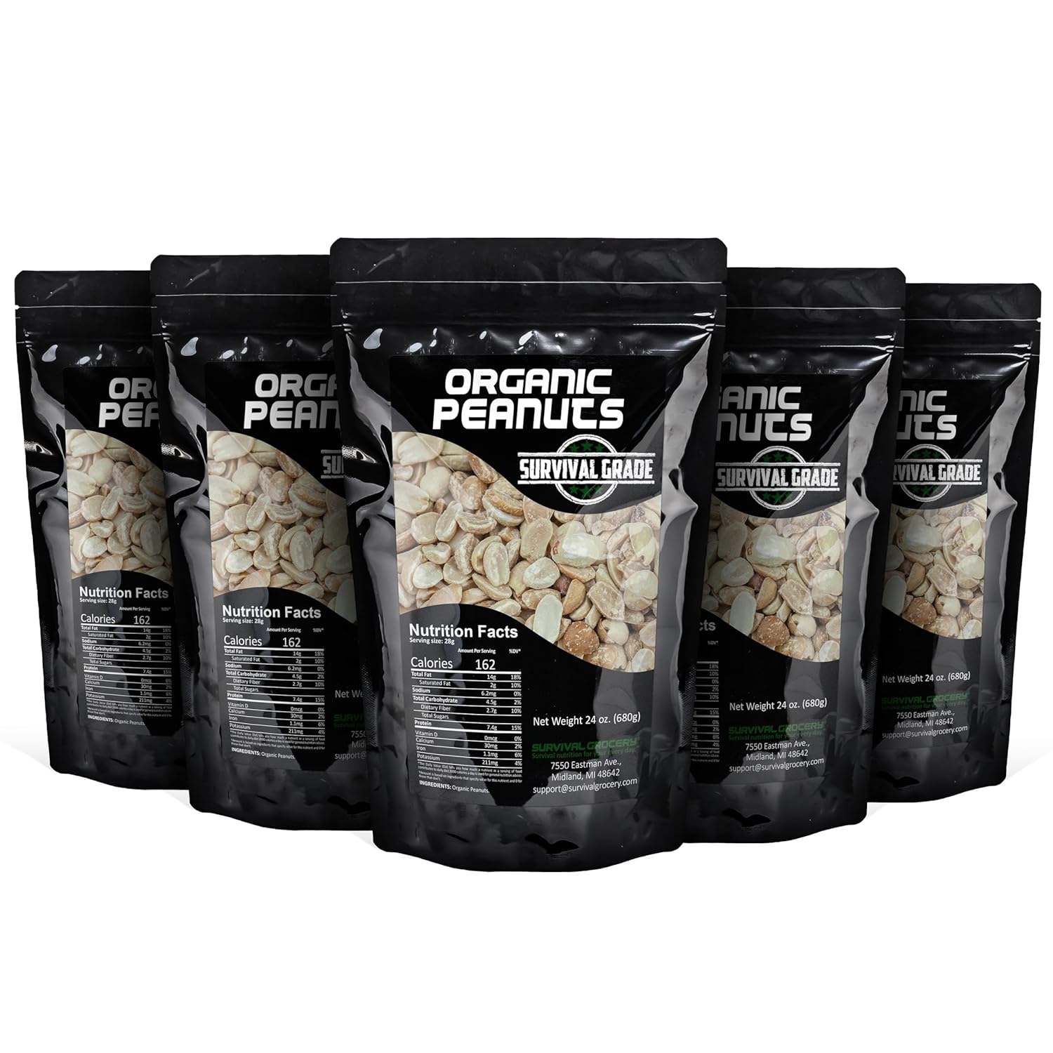 Survival Grocery Organic Dry Roasted Peanuts - Protein Rich Snack