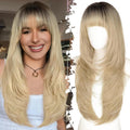 Long Blonde Wig with Bangs - 26in Layered Heat Resistant Style