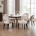 Wooden Dining Chairs Set of 6 - Modern Fabric Upholstered, Beige