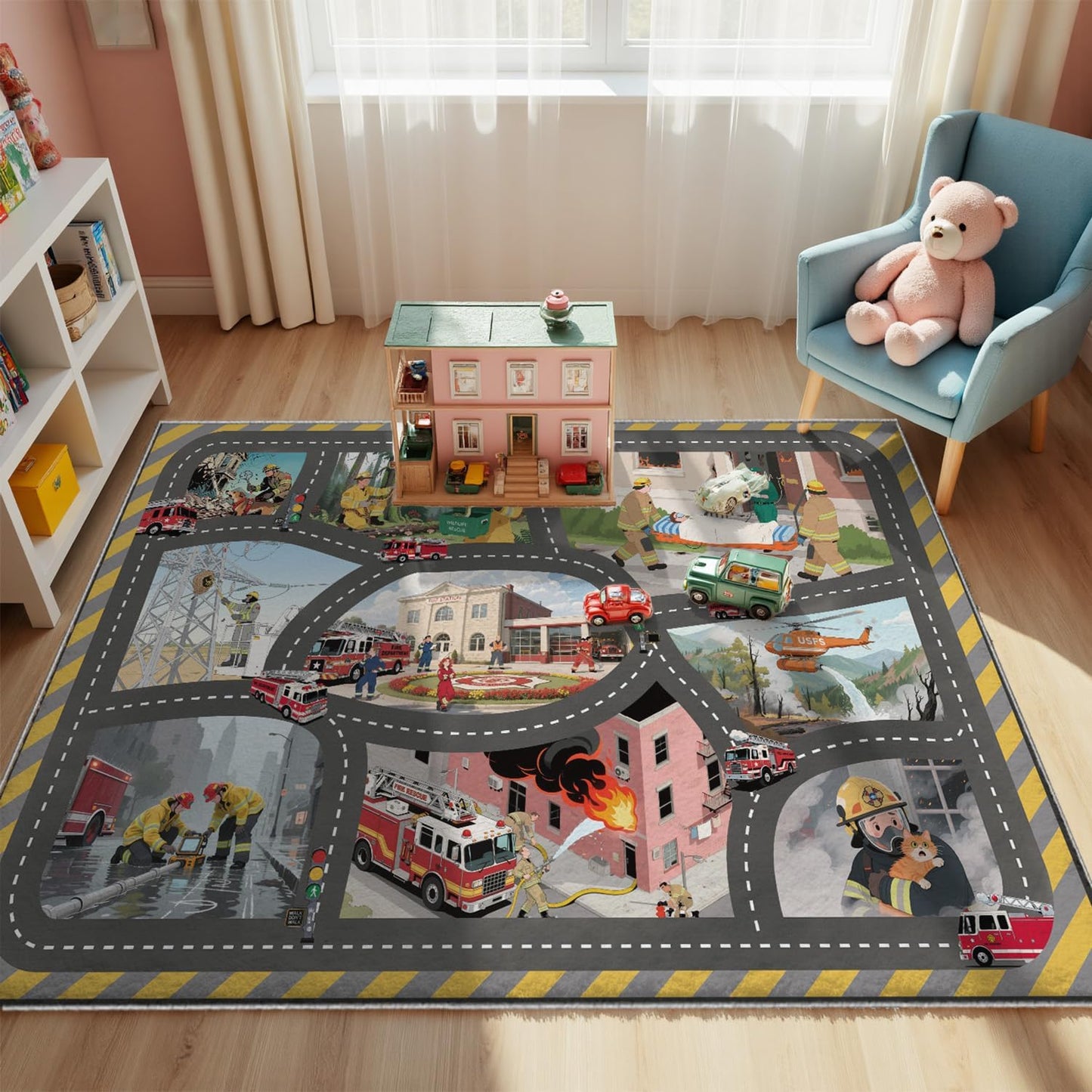 5x7ft Kids Fire Department Missions Play Rug for Fun Learning