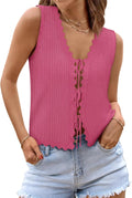 Womens Tie Front Tops Trendy 2025 Summer V Neck Sleeveless Vests