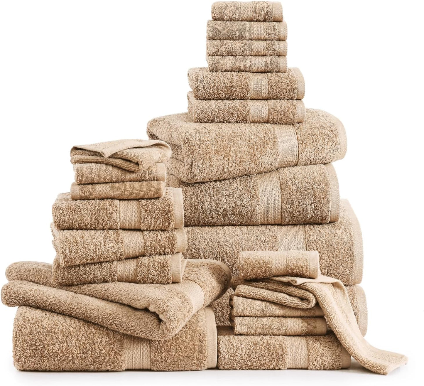 100% Cotton Bathroom Towels Set - 24 Pcs - Soft & Absorbent
