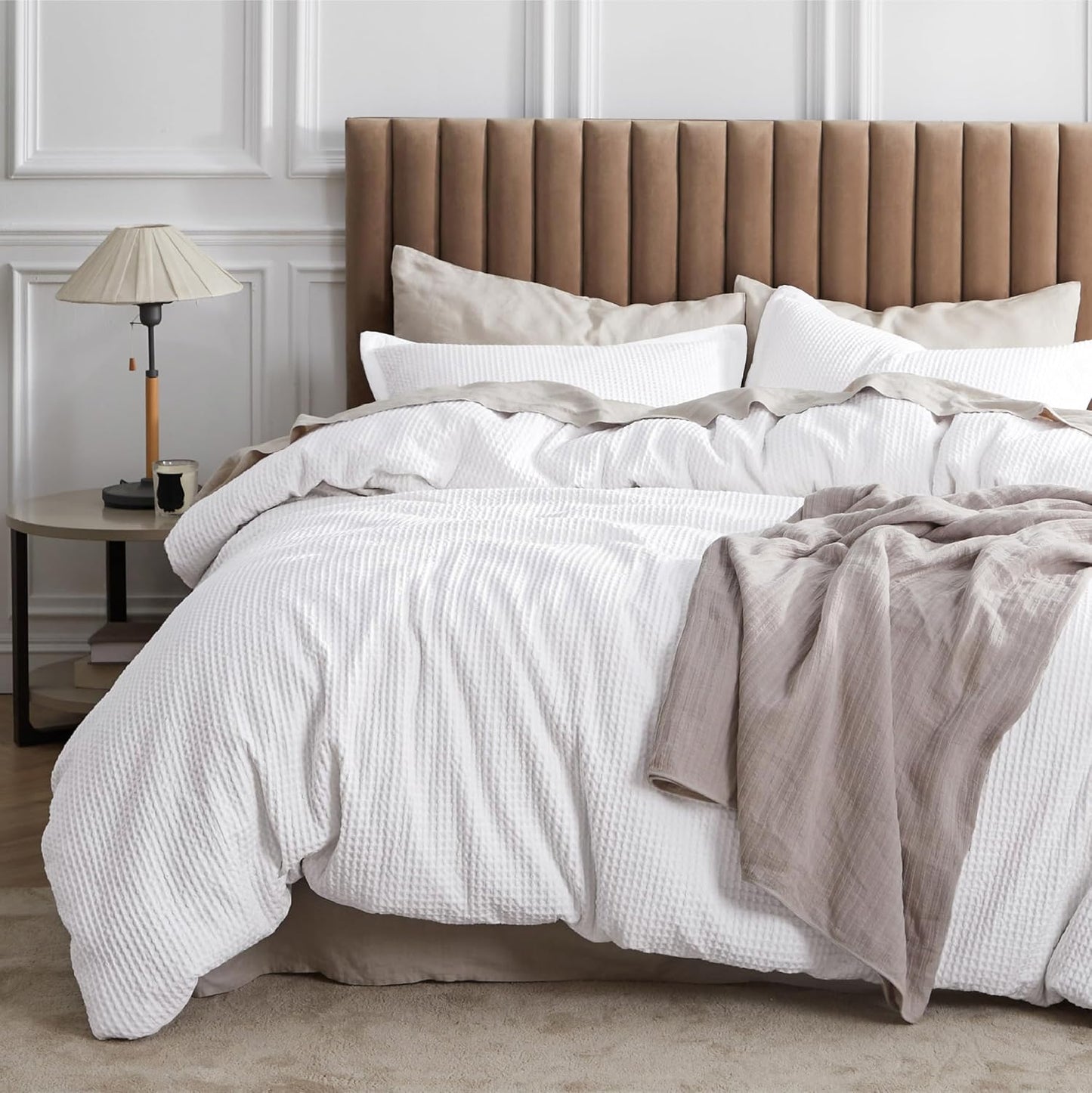 Bedsure Cotton Duvet Cover Set - 100% Cotton Waffle Weave