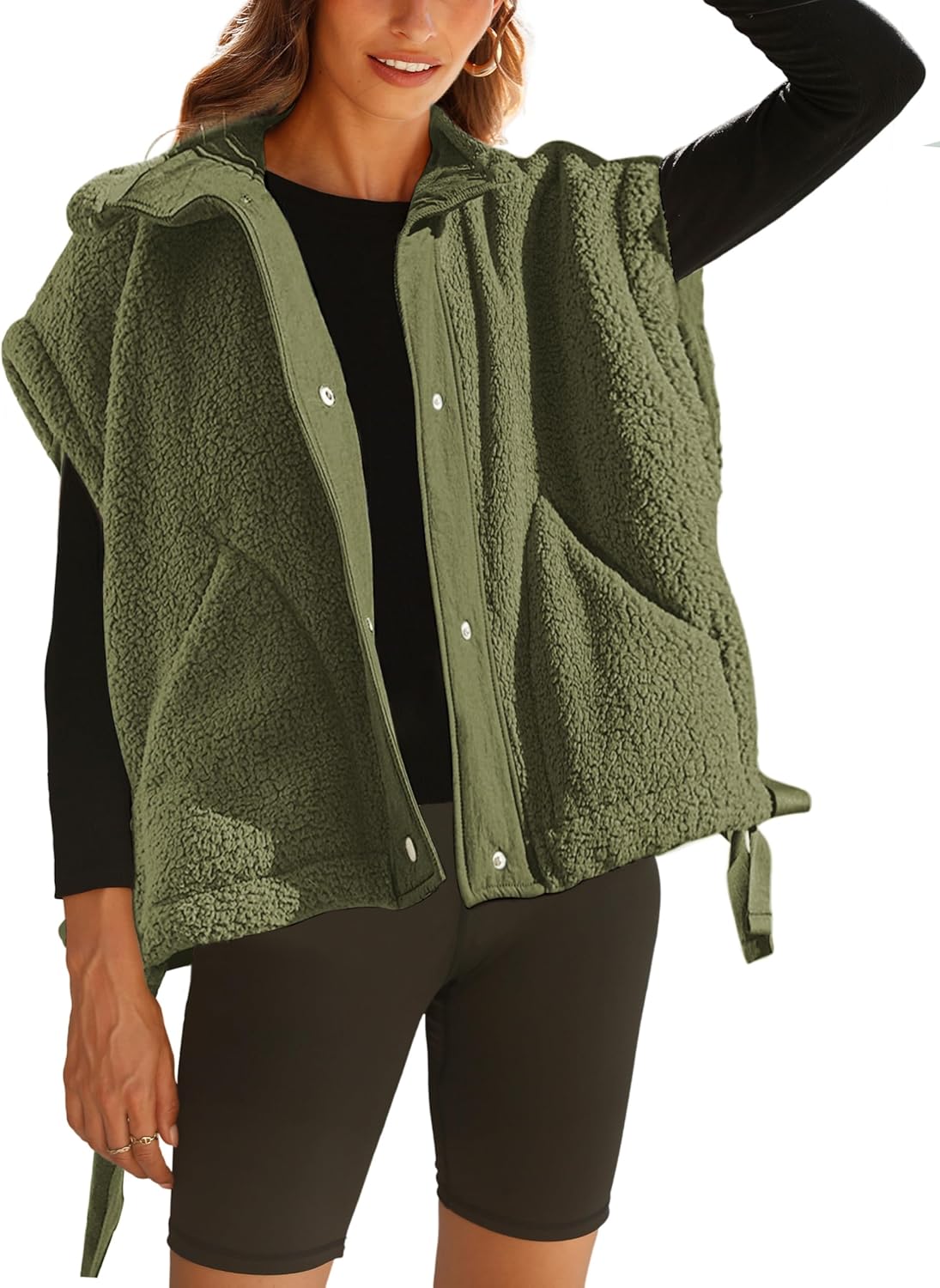 Womens Sherpa Fleece Vest Casual Outerwear with Pockets