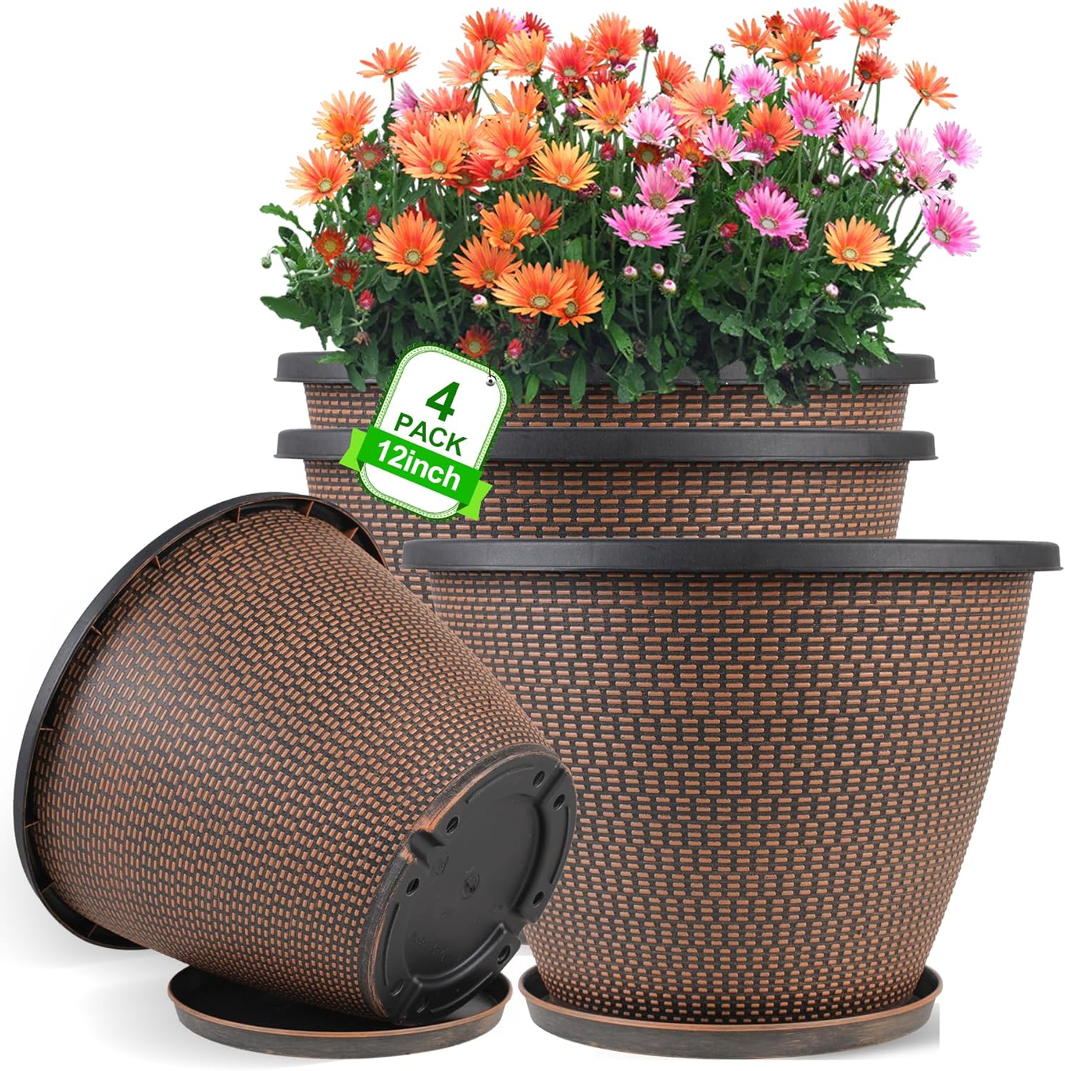 12 inch Pots for Plants - 4 Pack Large Outdoor Planter Pots