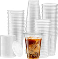 16 Oz Crystal Clear PET Plastic Cups With Flat Lids - 100 Sets