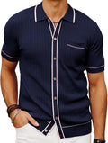 Vintage Retro Short Sleeve Button Down Polo Shirts for Men