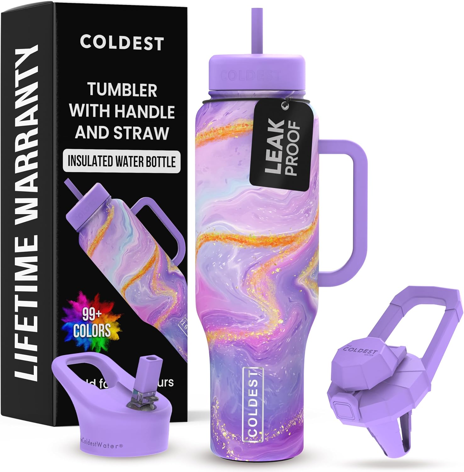 Coldest 40 oz Tumbler with Handle - Leak Proof Insulated Design