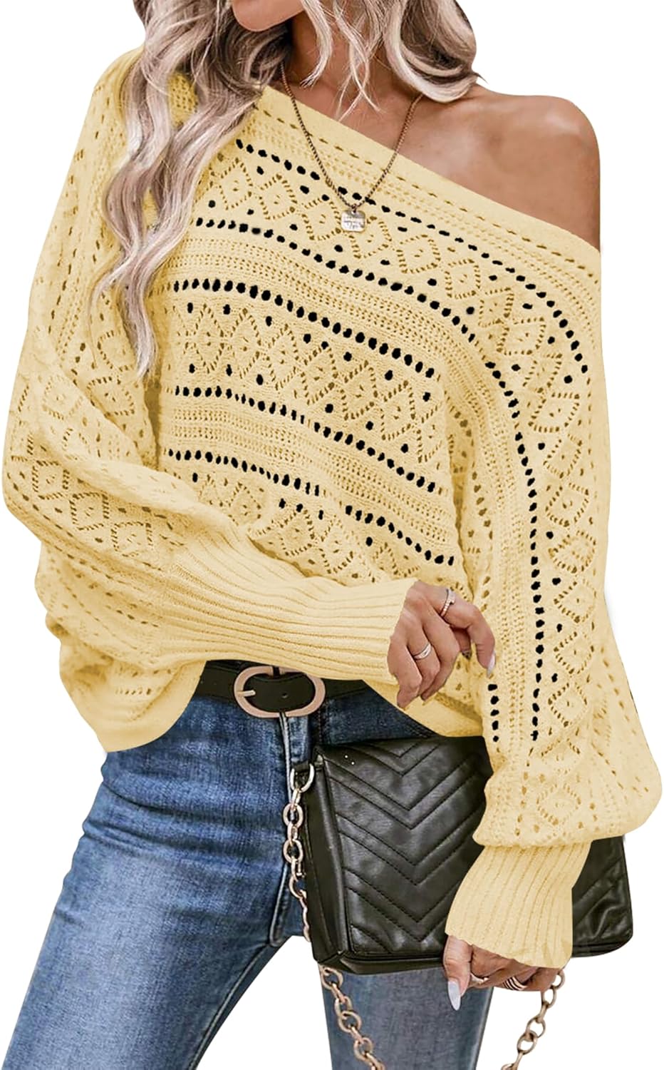 Cakulo Womens Off Shoulder Sweater Top for Trendy Fall Fashion