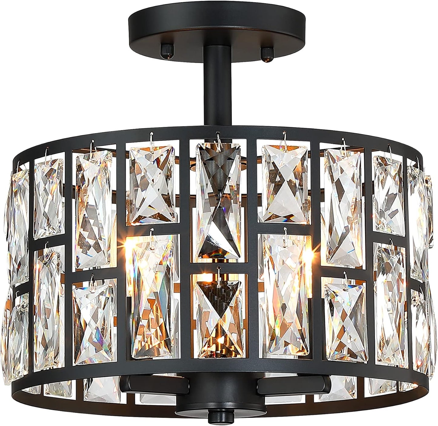 MEXO Farmhouse Crystal Round Semi Flush Mount Light Fixture