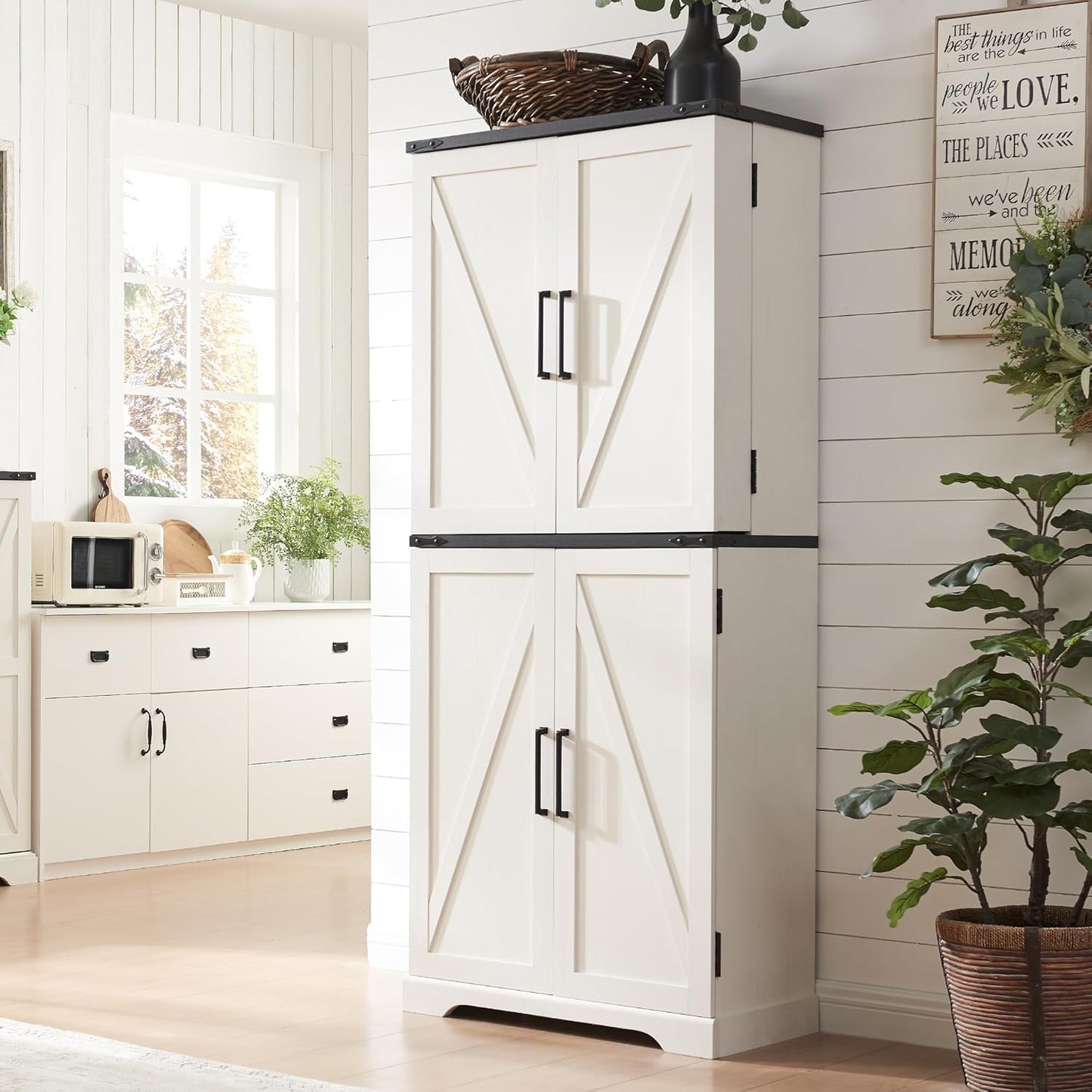 ACCOHOHO 72in Tall Kitchen Pantry with Barn Doors for Storage