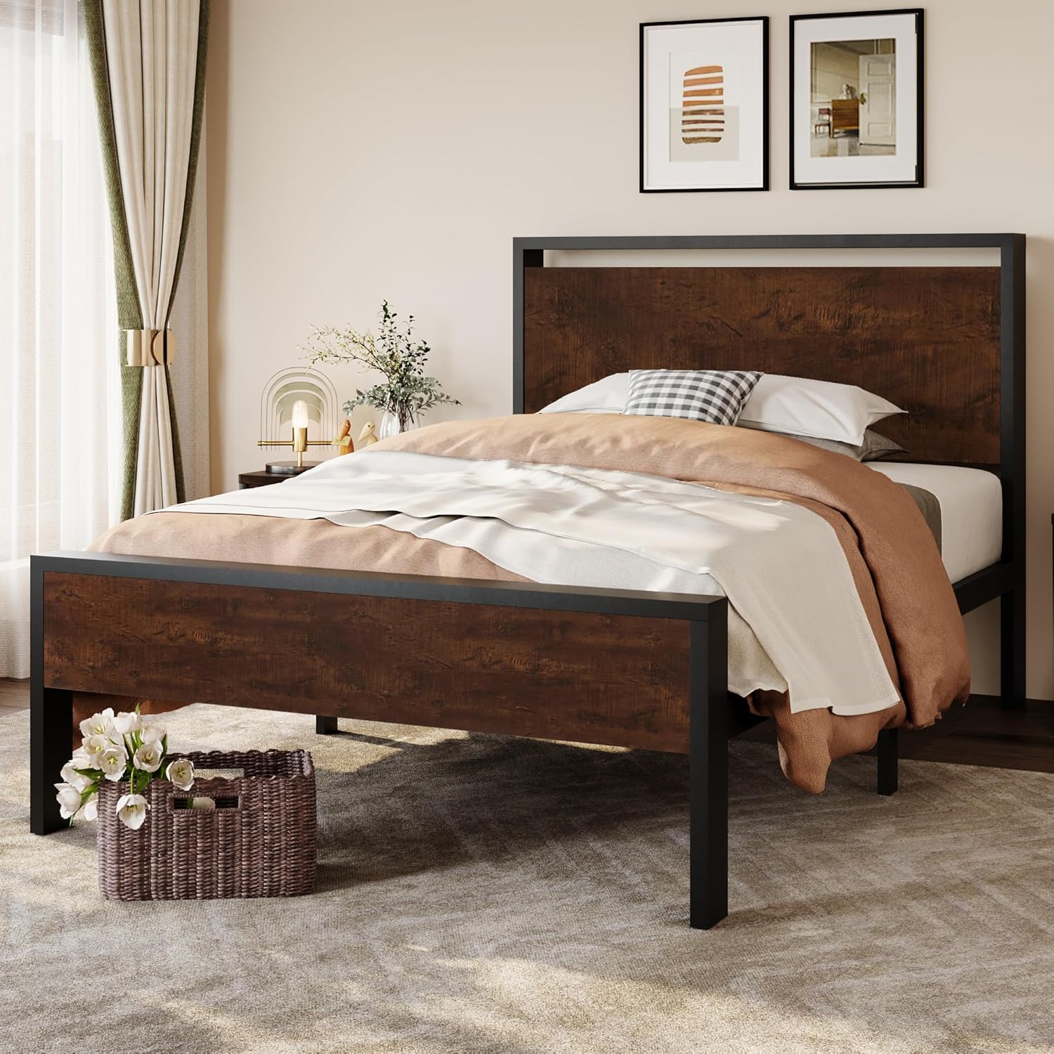 14 Inch Twin Size Metal Platform Bed Frame with Storage Solution