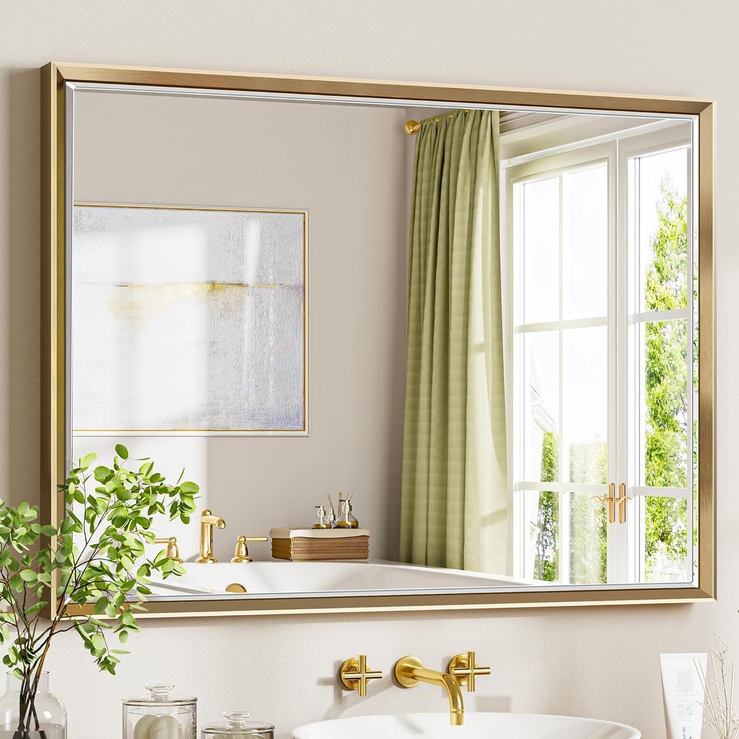 40 x 30 Gold Bathroom Mirror with Beveled Edge Design
