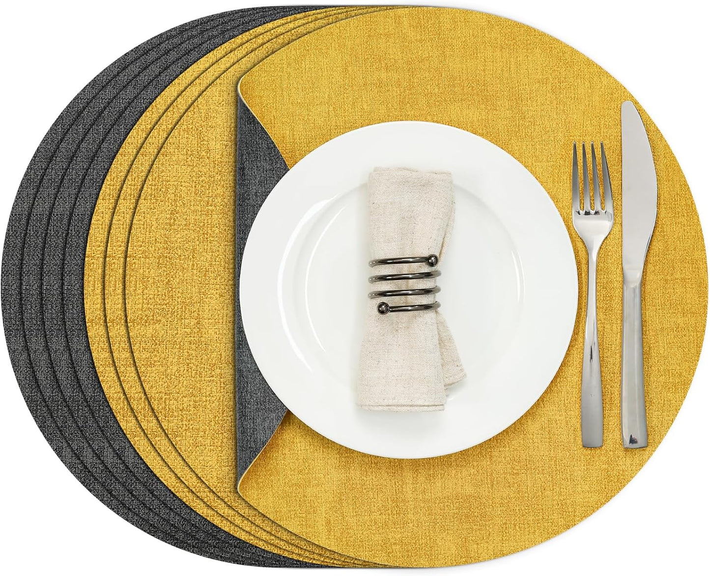 Myir JUN Round Placemats Set of 8, Faux Leather Table Mats