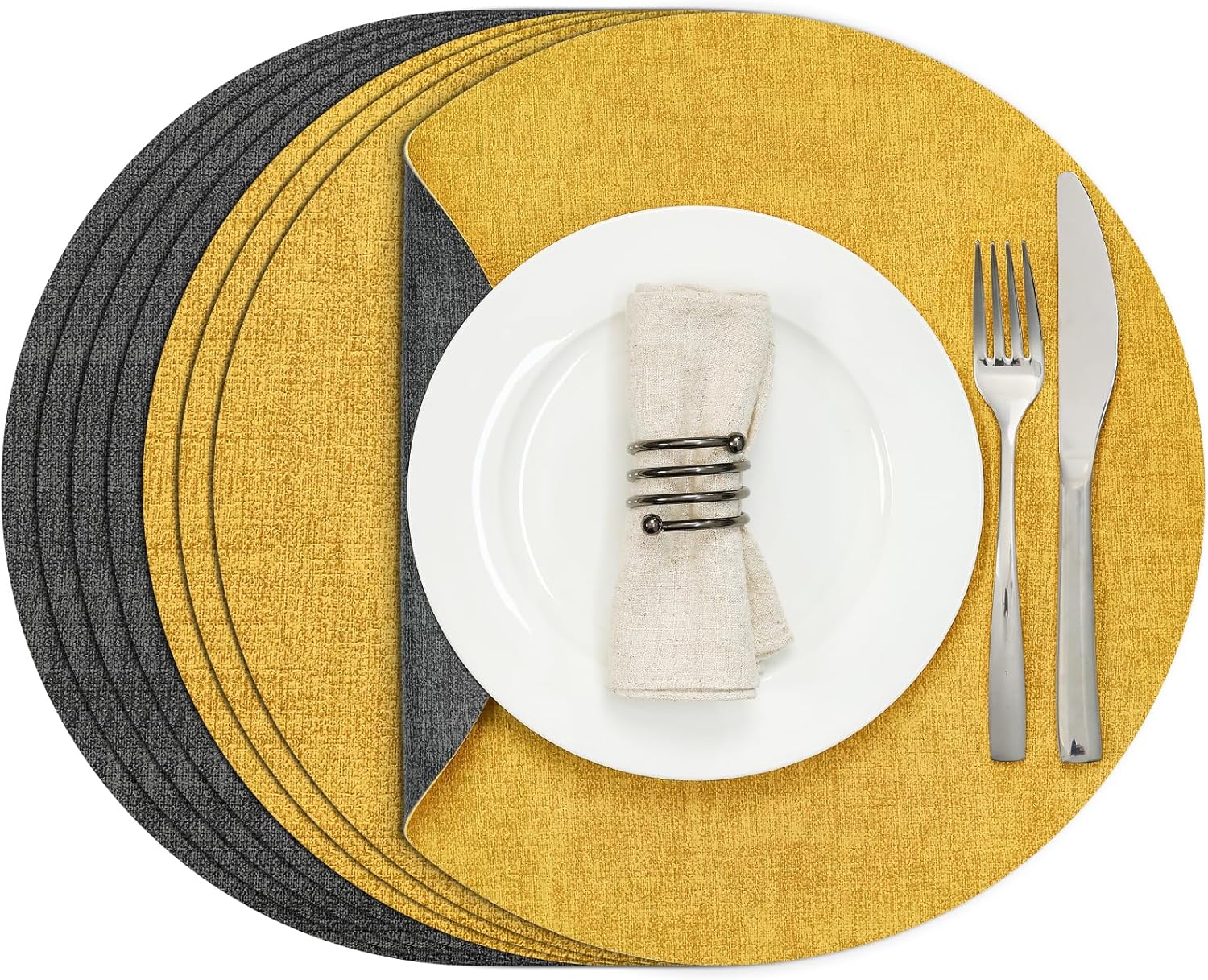 Myir JUN Round Placemats Set of 8, Faux Leather Table Mats