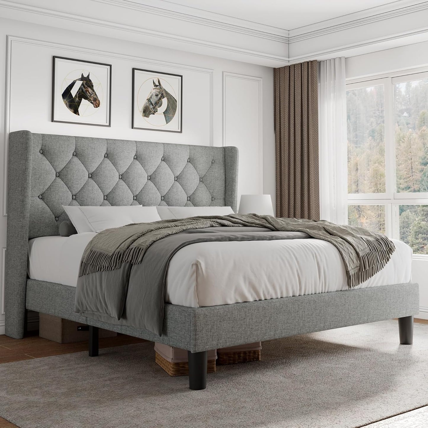 iPormis Queen Size Platform Bed Frame with Tufted Headboard
