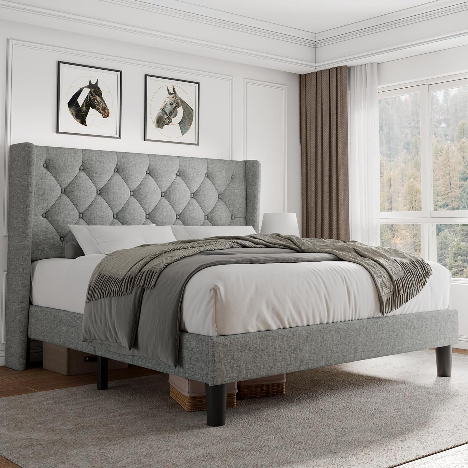 iPormis Queen Size Platform Bed Frame with Tufted Headboard