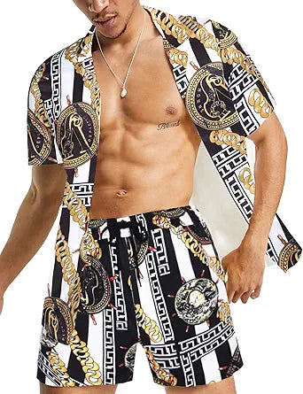 Daupanzees Men's Luxury Casual Button Down Hawaiian Shirt Suits