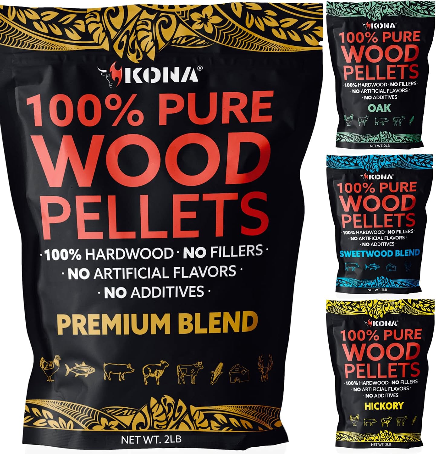Kona Best Wood Smoking Pellets Variety Pack for Grilling Flavor