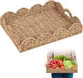Seagrass Serving Tray with Scalloped Edge and Built-in Handles